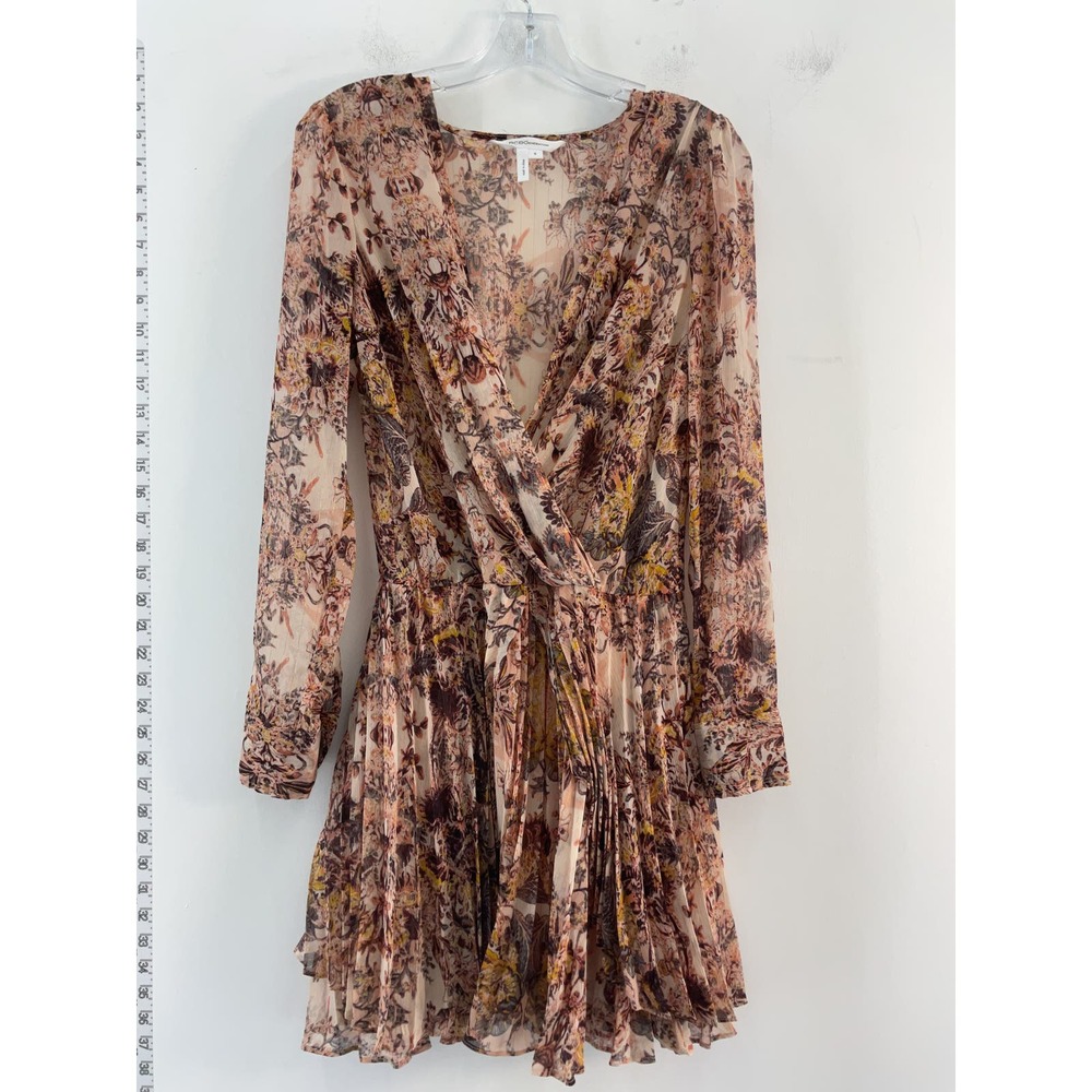 BCBG A-Line Floral Print Midi Orange Dress - Women's Size S